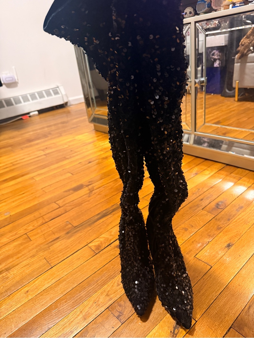 Black Sequin Women's Jumpsuit Pants